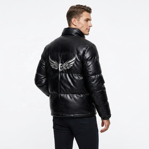 Men's Black Jacket With Wing Logo Foil Print Stand Collar Winter Streetwear <b>Coat</b> <b>Zipper</b> Thick Insulated - Product Image 3
