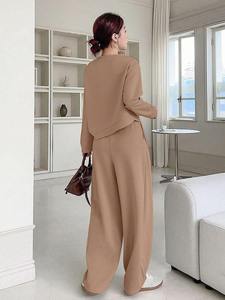 Conjunto Deportivo Extra Grande Personalizado para Mujer, Sudadera de Cuello Redondo, Pantalones Anchos, Mezcla de Algodón, Ropa Casual para Estar en Casa, Proveedor OEM - Product Image 2
