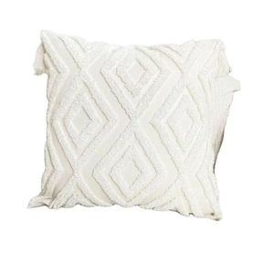 Housse de coussin carrée blanche en chenille, motif géométrique abstrait, tricotée, style bohème, faite à la main, pour la décoration intérieure, à prix de gros - Product Image 1