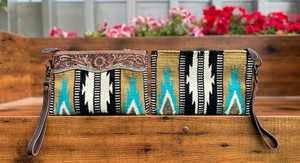 Nueva llegada estilo occidental mano Tooled cuero sillín manta muñequera embrague Venta caliente mano Tooled cosido monedero mujer cartera - Product Image 4