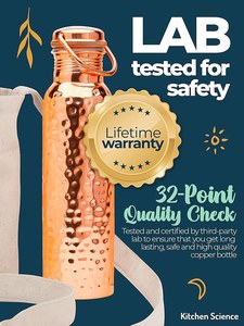 Pure Copper Hand Hammered Classic Design Water <b>Bottle</b> 1000ML Screw-On Cap Strap Reusable for Travel Outdoor Use Gift <b>Box</b> - Product Image 2