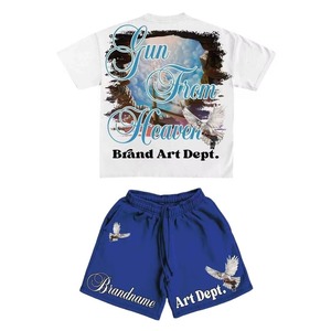 Ensemble court personnalisé pour homme avec impression sérigraphique, coupe oversize vintage, style boxy, en coton délavé soleil, idéal pour l'été - Product Image 2