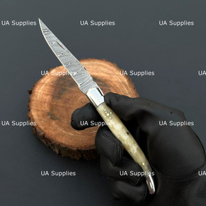 Traditional Laguiole Style Pocket Folding Knife Hand Forged Damascus Steel Blade Camel Bone Handle Industrial Grade Hunting OEM - Product Image 2