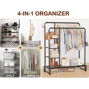 Appendiabiti Multifunzionale a 4 Ripiani per Carichi Pesanti con Doppie Aste e Barra Appendiabiti, Qualità Premium - Product Image 4