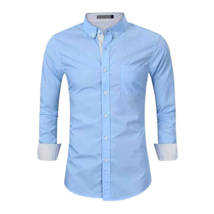 Chemise habillée en popeline pour homme, manches longues, boutonnée, décontractée, col classique, avec poche poitrine - Product Image 1