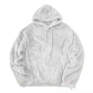 Sweat à capuche oversize en polaire, couleur unie, décontracté pour l'hiver, coupe classique, en tricot sherpa 100% laine - Product Image 2