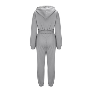 Women Gray Hooded Oversize Tracksuit Full Sleeve Zipper Front Casual <b>Jumpsuit</b> Regular Fit Ladies Sports Tracksuit - Product Image 3