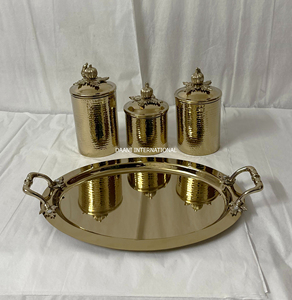 Ensemble de boîtes de conservation de cuisine en métal martelé doré de qualité supérieure, contenants de rangement alimentaires avec plateau de service, boîte à épices et à aliments secs - Product Image 6