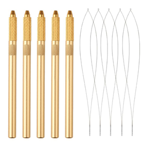 Gold Hair Extension Wire Loop <b>Threader</b> Kit Holder Handle <b>Needle</b> Accessories Set for Micro Rings Beads Extension Application - Product Image 1