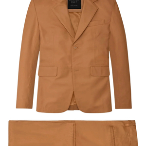 Conjunto de traje de cuero color canela para hombre, blazer de solapa con muescas y pantalones, conjunto de dos piezas para negocios - Product Image 2