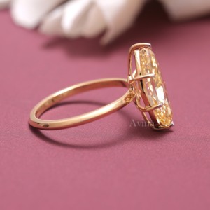 Bague de fiançailles solitaire en diamant jaune de laboratoire taille marquise certifié IGI en argent sterling 925 massif - Product Image 5