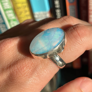 Bague Cabochon Pierre de Lune de Feu en Argent Sterling 925, Bijou Artisanal de Caractère - Product Image 5