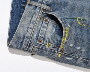 กางเกงขายาวทรงบานสไตล์ลำลองสำหรับผู้ชาย แบบสโตนวอช ดีไซน์ขาดๆ แต่งลาย 3 มิติ เอวยางยืด เหมาะสำหรับสตรีทแวร์และชุดทำงาน (OEM รับผลิตตามแบบ) - Product Image 5