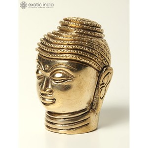 2 Inches Small Size Brass <b>Buddha</b> <b>Head</b> Elegant Sculpture for Gifting, Home Decor and Temple Made In India - Product Image 3