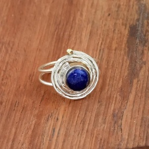 Handmade <b>Lapis</b> <b>Lazuli</b> Round <b>Ring</b> 925 Sterling Silver Spiral Double Band Bohemian Jewelry for Women - Product Image 5