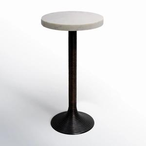 Mesa Auxiliar Moderna con Pedestal y Superficie Estilo Piedra, Base de Columna Texturizada, Perfil Delgado y Elegante para Espacios Contemporáneos - Product Image 1