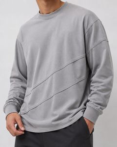 เสื้อสเวตเชิ้ตแขนยาวคอกลมสีเทาสำหรับผู้ชาย ทรงปกติ สวมใส่สบาย ผ้าถัก สีพื้น 100% ผ้าฝ้าย เหมาะสำหรับฤดูหนาว แห้งเร็ว - Product Image 3