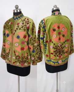 Veste douce en velours vert brodé, écologique, à motif floral, col mandarin, style bohème, pour l'hiver et les festivals - Product Image 5