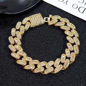 Bracelet cubain pour homme en argent rhodié, serti de moissanite taille baguette et de moissanite taille ronde, style Hip Hop, avec fermoirs sécurisés - Product Image 2