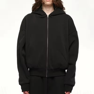 Fournisseur en gros de sweats à capuche d'hiver noirs unis brodés avec fermeture éclair, coupe classique, élégants, 100% coton, fabrication Star - Product Image 6
