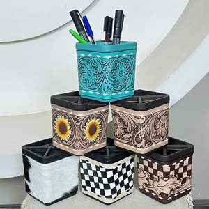 Nouveau porte-stylos multifonctionnel de bureau en cuir véritable fait main, organiseur de bureau pour stylos et crayons - Product Image 5