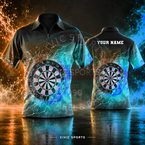เสื้อดาร์ทสไตล์ล่าสุด ผ้าโพลีเอสเตอร์/คอตตอนคุณภาพสูง พิมพ์ลายโลโก้ทีมด้วยเทคนิคฮีททรานเฟอร์ รับสั่งทำเสื้อดาร์ท - Product Image 1