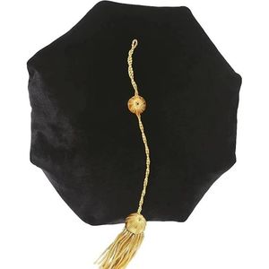 Chapeau de remise de diplôme de doctorat à 8 pans en velours bleu/noir avec pompon en fil doré – Chapeau formel de PhD - Product Image 1