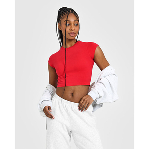 OEM ODM Custom Women's Cap Sleeve <b>Crop</b> <b>Top</b> Crew Neck Solid Jersey T-Shirt Slim Fit Breathable Spring Summer Casual Wear - Product Image 6
