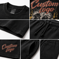 Ensemble T-shirt et short noirs pour homme avec logo personnalisé, style streetwear, imprimé, col rond en coton, tenue d'été