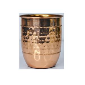 Gobelet à eau en cuivre pur avec bord perlé, finition texturée circulaire, verre à boire ayurvédique, vaisselle de cuisine, cadeau - Product Image 1