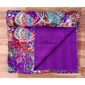 Colcha Reversible India 100% Algodón, Acolchada, Hecha a Mano, Estilo Vintage Kantha, Manta, Cobija, Ecológica, Orgánica, para Todas las Estaciones - Product Image 2