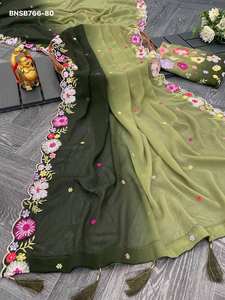 ผ้าซารีผ้าจอร์เจตต์เทียมคุณภาพเยี่ยม ดีไซน์หรูหรา เหมาะสำหรับงานปาร์ตี้ ประดับด้วยเลื่อมหลากสีและงานปัก จากซัพพลายเออร์ในอินเดีย - Product Image 2