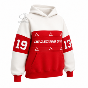 Delta |   Sigma |   Sudadera con Capucha para Mujer de la Hermandad Theta, Diseño Color Block Rojo y Blanco, Sudadera Universitaria, Ropa Griega - Product Image 2