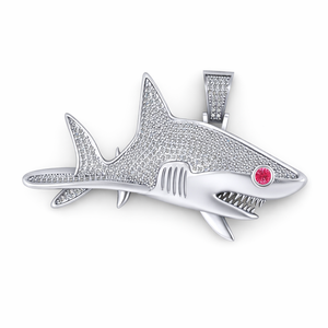 จี้เงินแท้ 925 สไตล์ฮิปฮอปสุดเทรนดี้  รูปสัญลักษณ์จักรราศี ปลาฉลาม ชุบโรเดียม ประดับเพชรแล็บโกรว์  สร้อยคอของขวัญ - Product Image 1