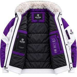 Blouson d'hiver matelassé pour homme, blanc et violet, coupe-vent, imperméable, style sportif, broderie sur le devant - Product Image 4