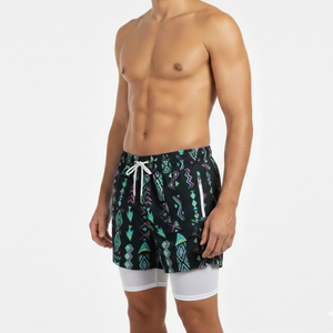 กางเกงชายหาดแบบซับลิเมชั่นสั่งทำพิเศษ 2 in 1 กางเกงว่ายน้ำผู้ชายพร้อมกางเกงเลกกิ้งซับในแบบรัดรูป แฟชั่นทันสมัย แห้งเร็ว - Product Image 1