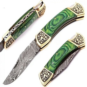 มีดพับดามัสกัส Trend Blades ด้ามไม้ เกรดอุตสาหกรรม สำหรับใช้งานทั่วไป แบบกำหนดเองได้ (OEM) สำหรับตั้งแคมป์ เดินป่า พร้อมซองหนัง - Product Image 4