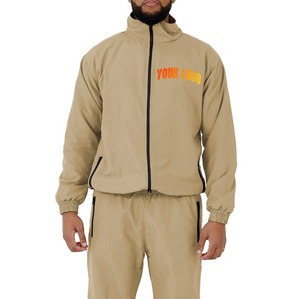 Custom Nylon Windbreaker Tracksuit Standing Collar Full <b>Zip</b> <b>Hooded</b> Cargo Jacket Training Jogging Set - Product Image 1