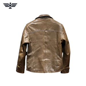 Blouson Homme Marron en Cuir Véritable Écologique Col Rabattu Motif Géométrique Décontracté Automne Simple Boutonnage - Product Image 2