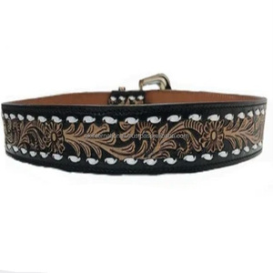 Artisanat de haute qualité motif en relief motif personnalisé noir marron pleine fleur véritable ceinture d'outillage en cuir occidental - Product Image 3