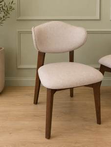 Upholstered <b>Dining</b> <b>Chair</b> with Curved Back, Beige Fabric Seat, Solid Wood Tapered Legs - Product Image 1