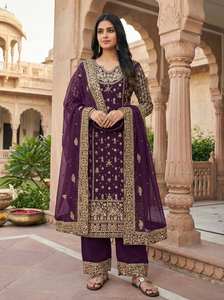 Salwar Kameez con Bordado Zari Dorado, Traje de 3 Piezas para Bodas Estilo Bollywood, Georgette de Secado Rápido, Dupatta para Fiestas - Product Image 2