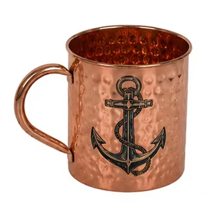 Handcrafted Hammered Copper <b>Mug</b> with Anchor Design Pure Copper Drinking <b>Mug</b> Moscow Mule <b>Mug</b> Nautical Marine Copper Cup - Product Image 1