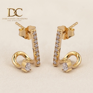 Pendientes de Oro Amarillo Sólido de 14 Quilates con Forma Única, Diamante Cultivado en Laboratorio con Corte Brillante Redondo, Certificado IGI, Joyería de Boda para Mujer - Product Image 3