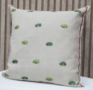 Natural Linen Embroidered Green Leaf Cushion Cover <b>Red</b> Piping Decorative <b>Throw</b> Pillow Case Botanical Home Sofa Decor Supplier - Product Image 4