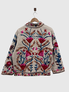 Veste en lin brodée de fleurs, col montant, manches longues, style Prairie Chic, vêtements de printemps pour femmes - Product Image 2
