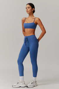 Custom Peacock Blue Ivanna Sports Bra Square Neckline <b>Spaghetti</b> <b>Straps</b> Breathable And High Impact Women's Gym Fitness Sports Bra - Product Image 4
