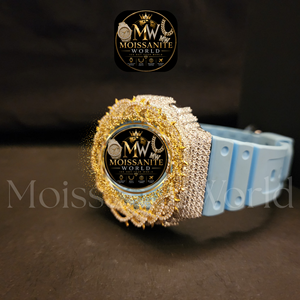 Iced Out Analog <b>Digital</b> <b>Watch</b> 20BAR Water Resistant Blue Rubber Band Moissanite Diamond Bezel 41MM Case Women's Hip Hop Style - Product Image 3