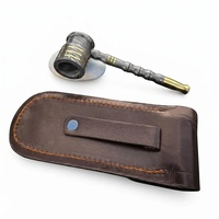 Pipe à fumer traditionnelle réutilisable en acier Damas Ahmad Fabric, type droit, avec étui en cuir - Cadeau