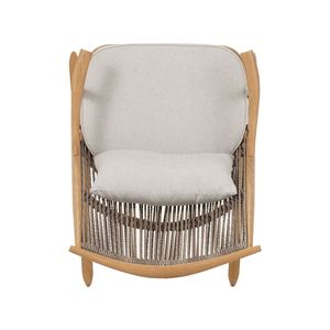 Silla mecedora resistente para exteriores con estructura de hierro con acabado en arce, respaldo de ratán PE gris claro y cojín gris - Product Image 3